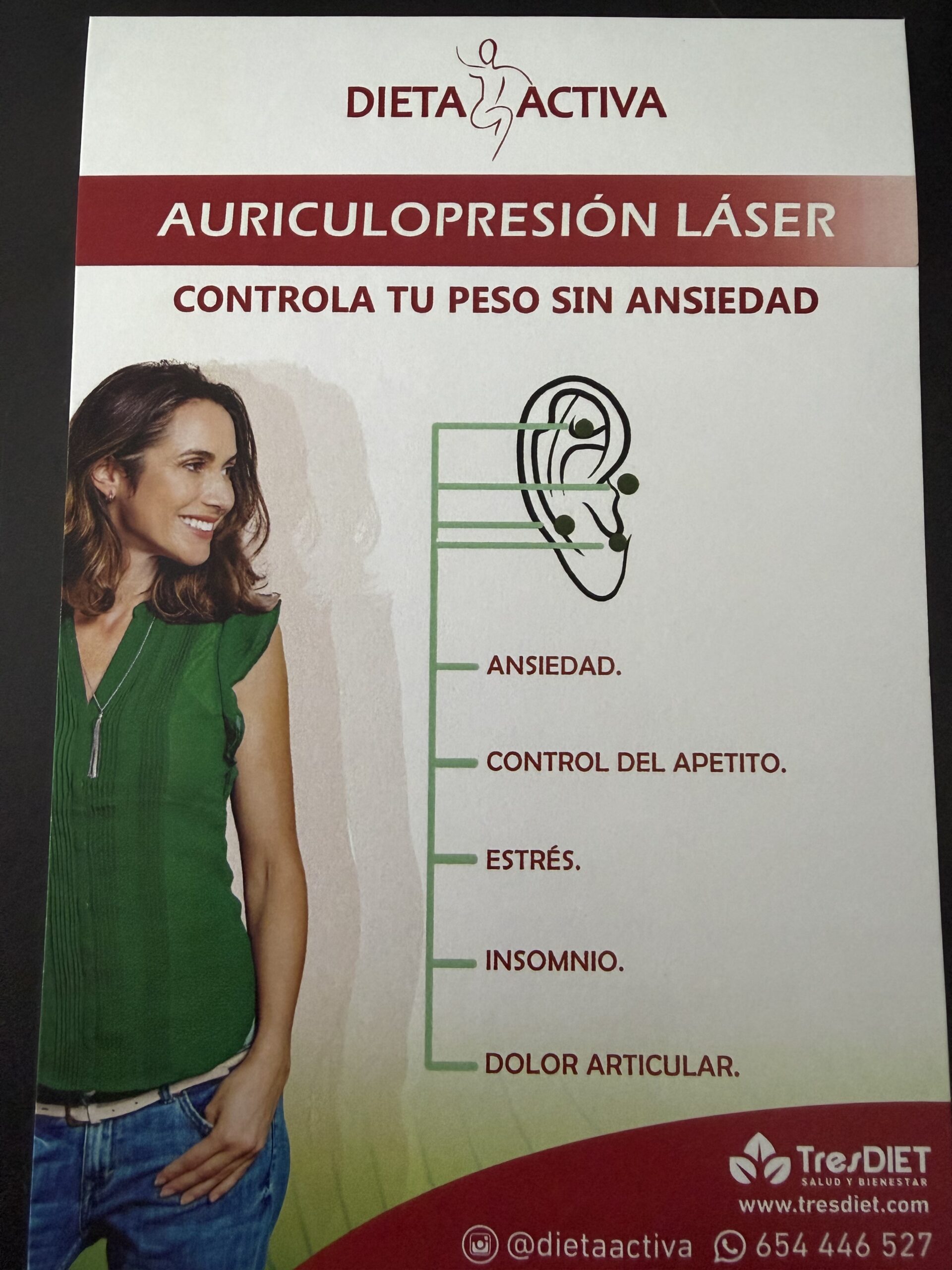 Cartel de Auriculopresión láser de Dieta Activa: controla tu peso sin ansiedad